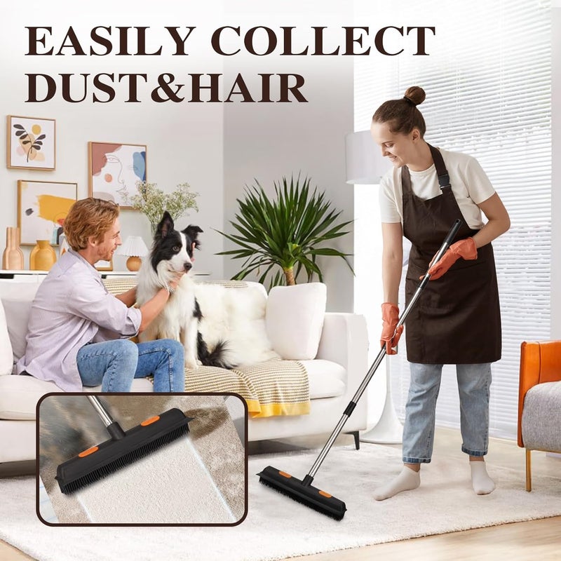Bryquelin Pet Rubber Broom with 49inch Long Handle, Portable Detailing Lint Remover, Soft Push Broom for Fluff Carpet, Hardwood, Tile, Window (Black) - Image 2